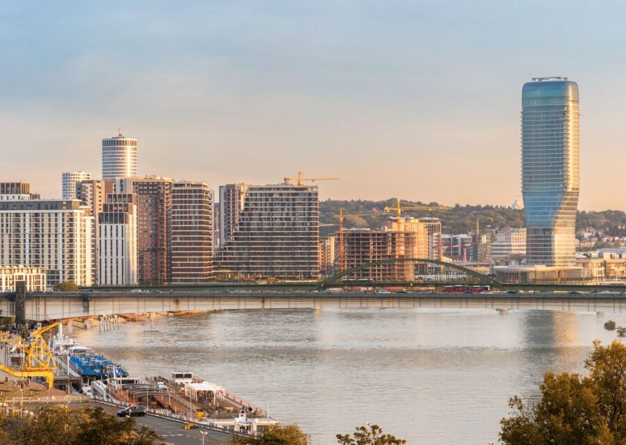 Belgrade Waterfront skyline on the Sava river